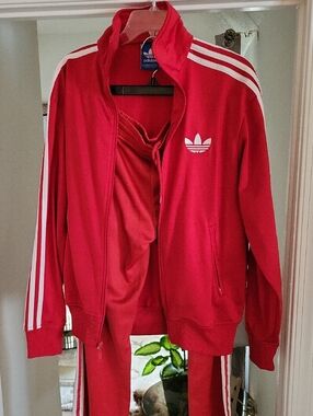 ORIGANAL adidas Red Track Jacket with White Trefoil and Stripes